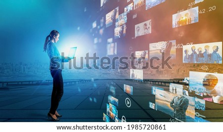 Visual contents concept. Social networking service. Streaming video. communication network. Royalty-Free Stock Photo #1985720861