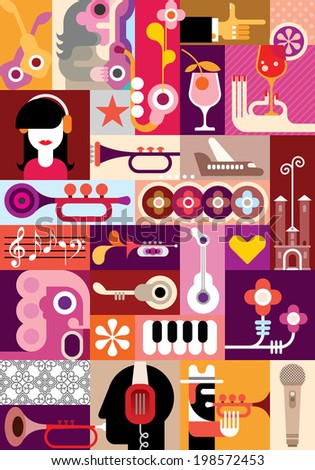 Music Festival - vector graphic design. Collage of some variety pictures.