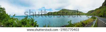 panoramic view of sea and mountain , from Maconde , in the South of Mauritius.