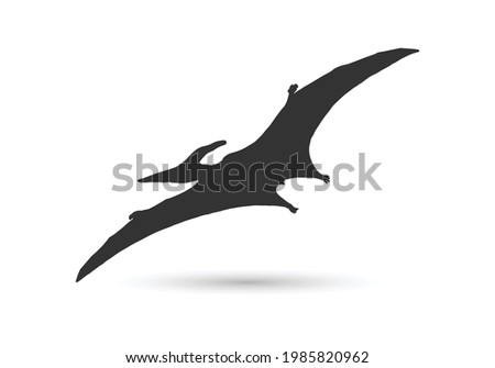 One single flying pterodactyl for logo identity. Dino animal mascot concept for prehistoric theme park icon.