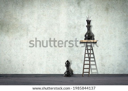 Black pawn and chess queen. Career growth. Ladder up. The concept of success, growth, and development. Business. Lifestyle. Abstraction Background