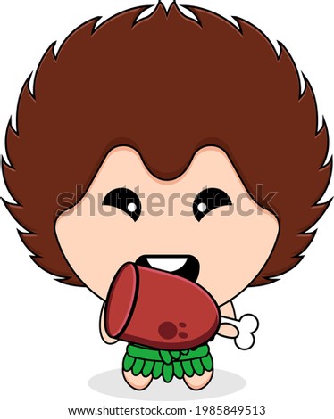primitive mascot eating meat cartoon character illustration