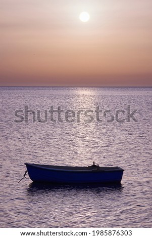 sunset over the sea of the Egadi islands in with silhouettes of boats