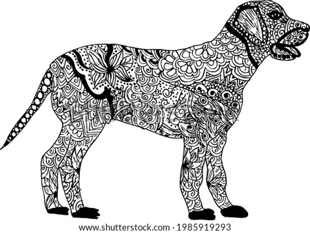 Artistic DOG Vector Illustration line drawing. Indian DOG black and white clip art line drawing. Dog Design with artistic henna design illustration.