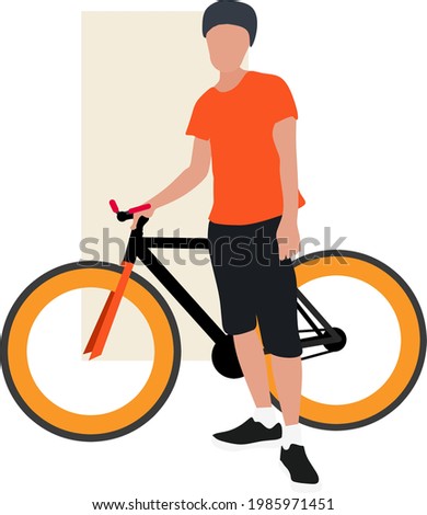Flat design, man with his fixie bike
