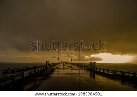 pamban palam bridge  the rainy day view 