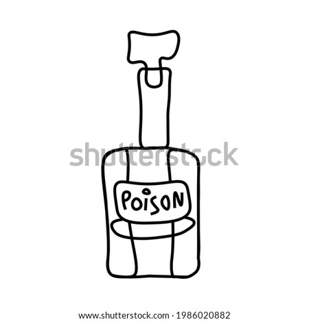 One vector poison for halloween. Simple illustration of black line elements hand drawn in doodle style on white isolated background.Design for greeting cards, web, social media,packages,decorations.