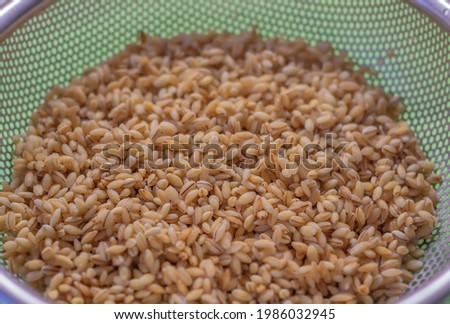 The horizontal photo shows a picture of food. This is pearl barley. In Russia, it is usually made into porridge with milk or simply boiled in water