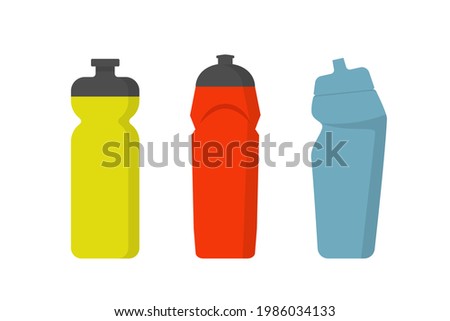 Set of sport water bottles.  Illustration of container water for sport and fitness.