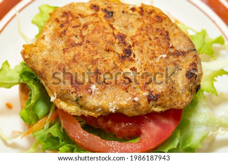 delicious  freshly prepared Chicken burger on white background.