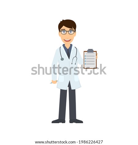 Doctor. The doctor writes out a medical prescription, vector illustration