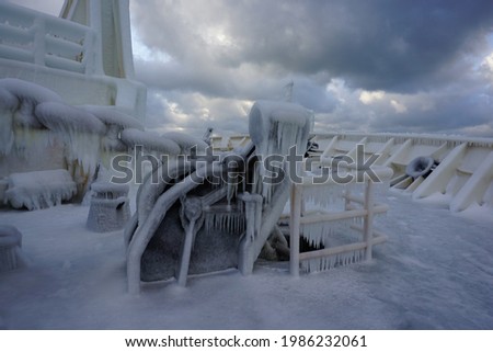 Ice accretion on ship's deck Royalty-Free Stock Photo #1986232061