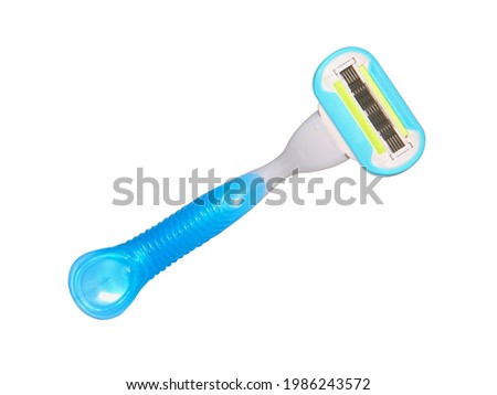 Blue women's shaving razor isolated on white background Royalty-Free Stock Photo #1986243572