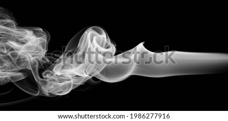 Curly smoke line white color isolated on black background
