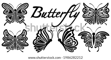 Black Doodle style butterfly collection for patterns, t-shirts, stickers, printed fabrics, covers, cards, art for kids, tattoos, cushions, digital prints, Key chains, cheek mugs, craft  and many more.