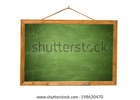 Empty green chalk board isolate white background