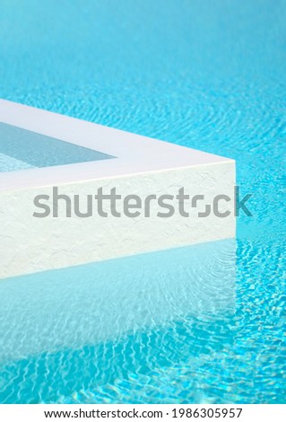 Background for cosmetic products,swimming pool.Geometrical concrete stone podium.Empty showcase,packaging product presentation.Mockup pedestal,sunlight water.Beauty treatment medical skincare concept. Royalty-Free Stock Photo #1986305957