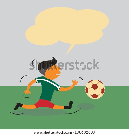 Italy soccer player running after ball with blank balloon above for fill some words