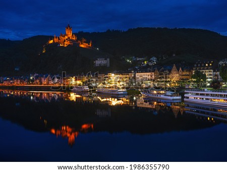 View of the city of Cochem on the Moselle at night, Germany