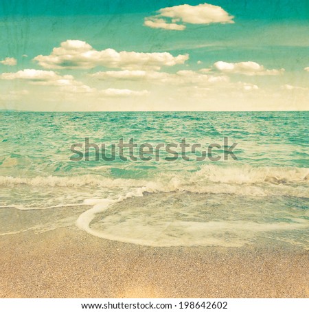 beach and tropical sea. Grunge style photo.  