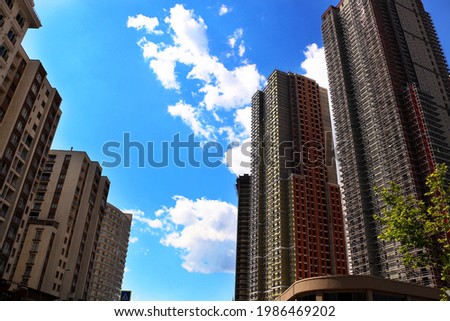 selective focus Tall buildings and blue sky. turkey istanbul's new buildings reaching into the clouds