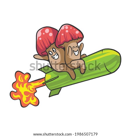 Cute Character Mushroom Drive a Rocket