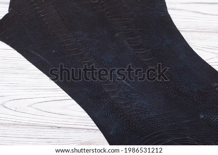 Natural genuine dark-blue dyed ostrich legs leather 