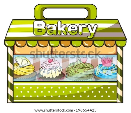 Illustration of a green bakery store on a white background