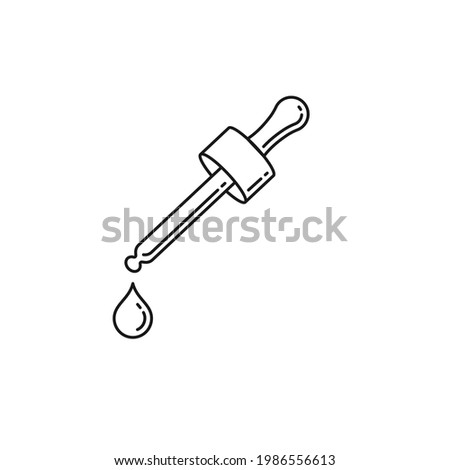 Pipette and drop thin line icon isolated on white. Dropper serum for facial. Outline flat design. Vector illustration. Royalty-Free Stock Photo #1986556613