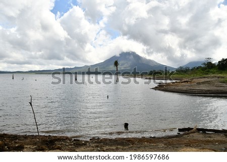 landscape with lake and clouds, photo as a background, digital image