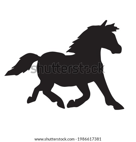 Vector hand drawn pony horse silhouette isolated on white background