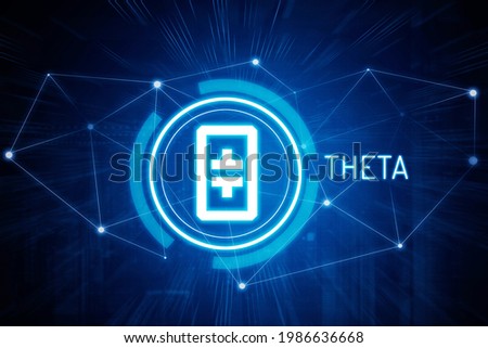 Double exposure of Theta symbol and connection network with virtual screen background Royalty-Free Stock Photo #1986636668