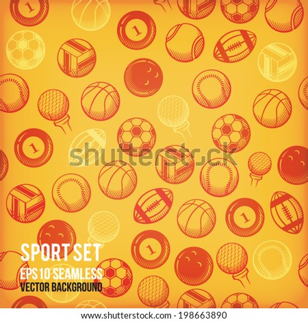 Vector sports seamless background. Sports equipment colored pattern.