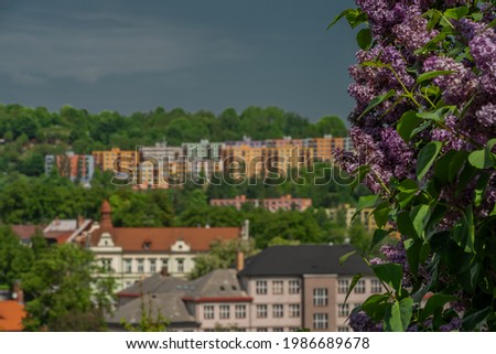 Housing estate in Vimperk town in Sumava national park in spring sunny color day