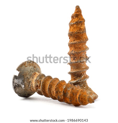 Old rusty wood screw isolated on white background Royalty-Free Stock Photo #1986690143