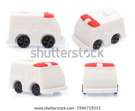 Set of Rubber eraser car isolated on white background