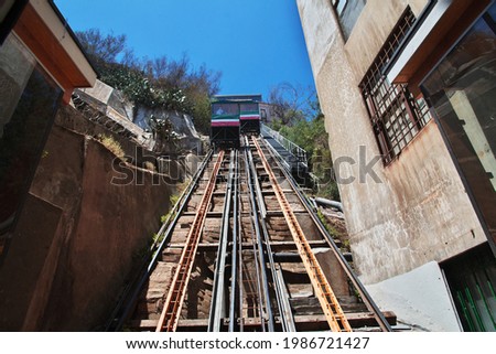 The vintage funicular in Valparaiso, Pacific coast, Chile