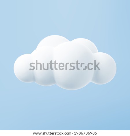 White 3d cloud isolated on a blue background. Render soft round cartoon fluffy cloud icon in the blue sky. 3d geometric shape vector illustration Royalty-Free Stock Photo #1986736985