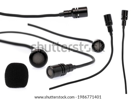Set of tool Microphone lapel or lavalier isolated on white background.