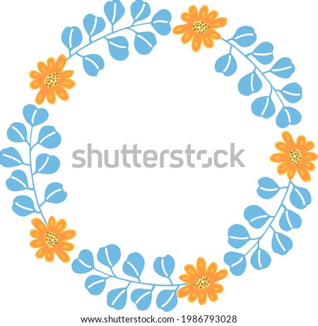 cute floral wreath with eucalyptus branches and flowers vector illustration