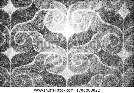 Distressed overlay texture of fabric. Textile with eastern floral ornament, leaves and flowers. grunge background. abstract halftone vector illustration.