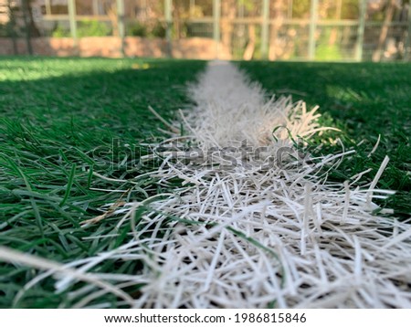 Basketball court with bright artificial grass with white stripes