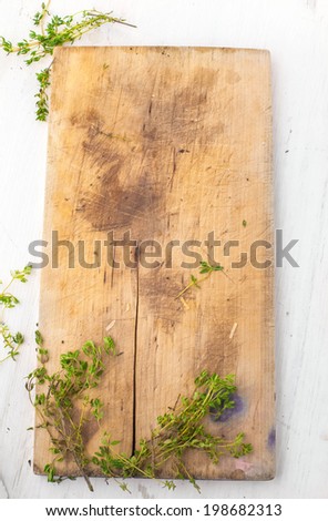 wooden board with herbs