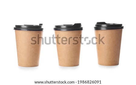 Takeaway cups for drink on white background