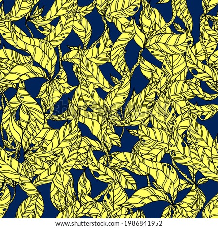 leaves on wooden twigs vector seamless pattern yellow