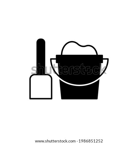 Sand beach bucket and shovel icon in solid black flat shape glyph icon, isolated on white background 