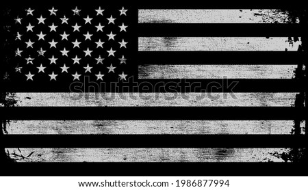 USA American grunge flag set, white isolated on black background, vector illustration.