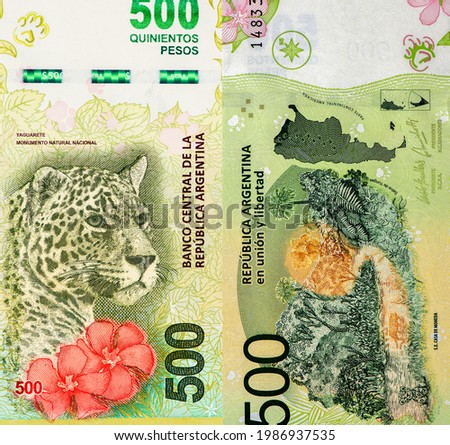 a jaguar, Portrait from Argentina 500 Pesos 2016 Banknotes.