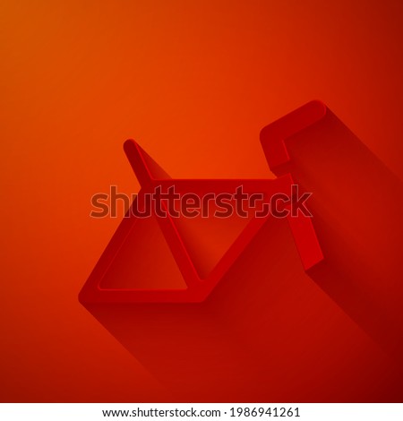 Paper cut Bicycle frame icon isolated on red background. Paper art style. Vector