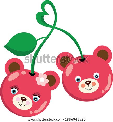 Pink cherries fruit shaped teddy bear faces